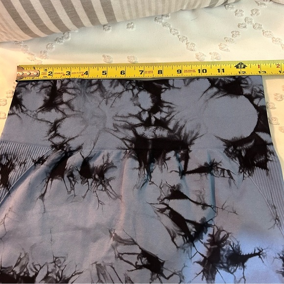 Tie Dye Workout Active Pants Yoga High Waist 4way Stretch Grayish Bluish/Black L - Picture 7 of 9